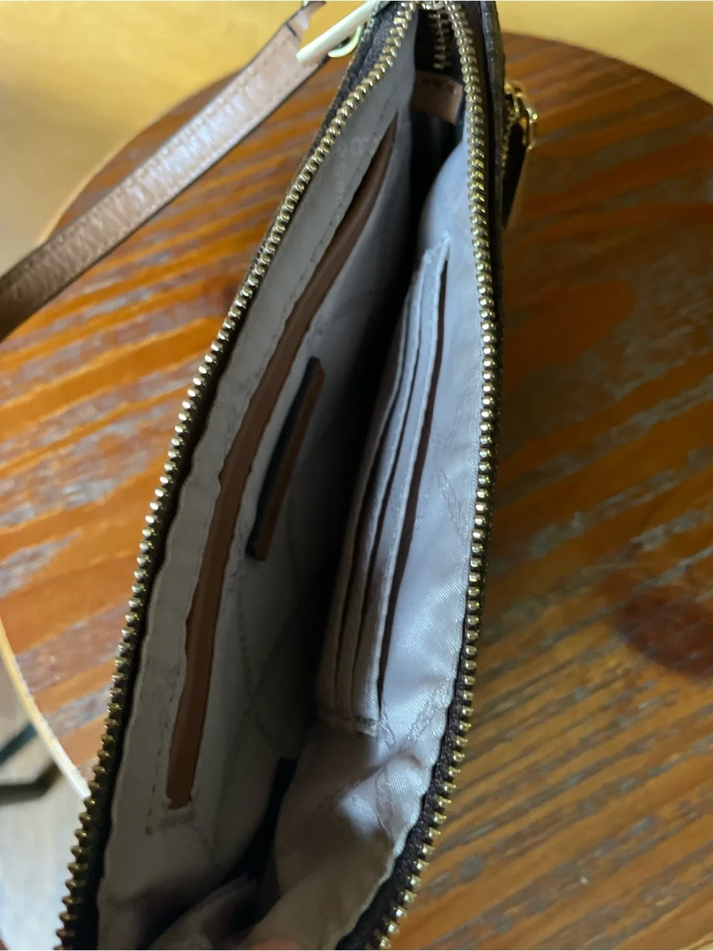 Michael Kors Brown and Gold Logo Zip Wristlet